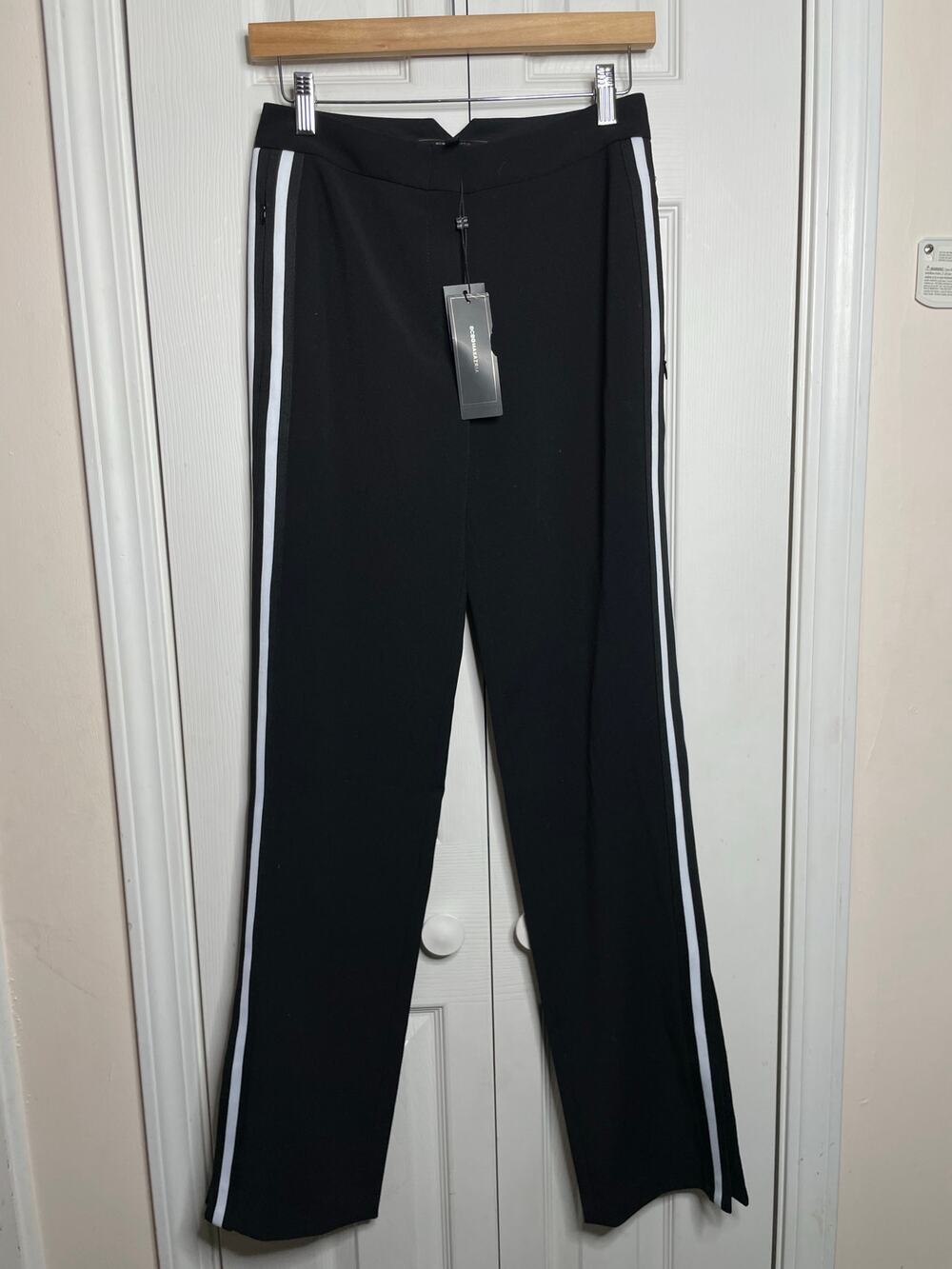 NEW BCBG MAXAZRIA BLACK COMBO ELTON STRIPED TROUSER RND2G655/B798A SZ XXS